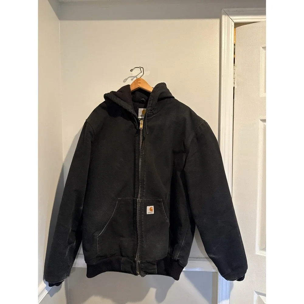 Vintage Carhartt‎ Active Black Quilt Liner Hooded Jacket Workwear Med Tall